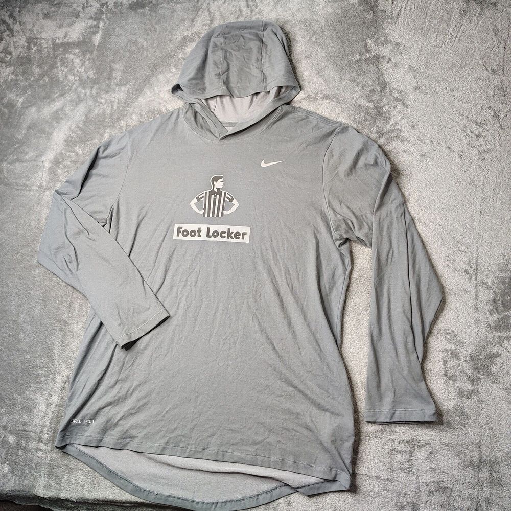 Nike Hoodie Foot Locker Mens Large‎ Gray Employee Uniform Hooded T Shirt Dri Fit